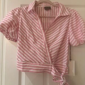 Pink Striped Wrap Blouse